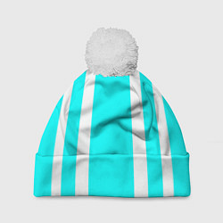Шапка с помпоном Color blue white stripes, цвет: 3D-белый