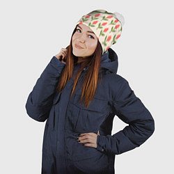 Шапка с помпоном Тюльпаны паттерн, цвет: 3D-белый — фото 2