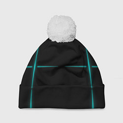 Шапка с помпоном Color black blue stripes, цвет: 3D-белый