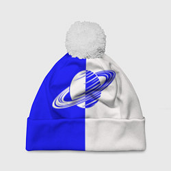 Шапка с помпоном Сатурн сине-белый, цвет: 3D-белый