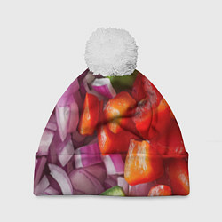 Шапка с помпоном Микс из овощей - текстура, цвет: 3D-белый