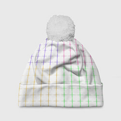 Шапка c помпоном Color white multicolored stripes