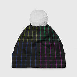 Шапка c помпоном Color black multicolored stripes