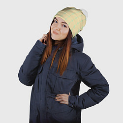 Шапка с помпоном Color beige green crosses, цвет: 3D-белый — фото 2