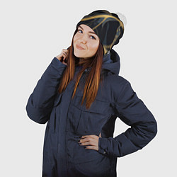 Шапка с помпоном Мраморный узор с золотыми полосками, цвет: 3D-белый — фото 2