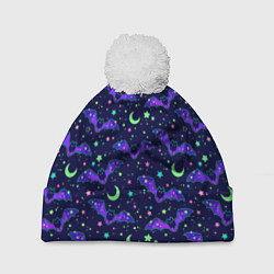 Шапка с помпоном Летучие мыши, цвет: 3D-белый