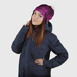 Шапка с помпоном Городской пейзаж неоновый киберпанк, цвет: 3D-белый — фото 2