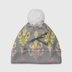 Шапка с помпоном Узор на обоях градиентный на сером, цвет: 3D-белый
