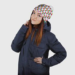 Шапка с помпоном Цветные блоки на белом, цвет: 3D-белый — фото 2