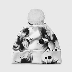 Шапка с помпоном Чёрно-белая абстракция нейроарт, цвет: 3D-белый