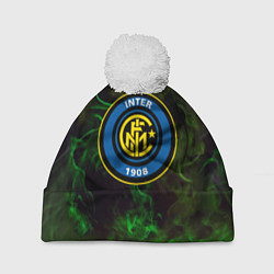 Шапка с помпоном Интер кислотный огонь, цвет: 3D-белый