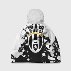 Шапка с помпоном Juventus белые краски текстура, цвет: 3D-белый