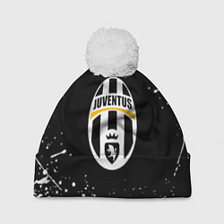 Шапка с помпоном Juventus белые краски всплеск, цвет: 3D-белый