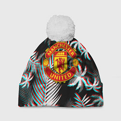 Шапка с помпоном Манчестер Юнайтед тропики глитч, цвет: 3D-белый