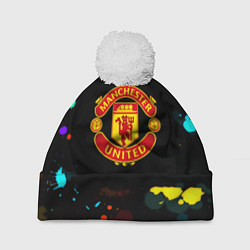 Шапка с помпоном Манчестер Юнайтед краски неон, цвет: 3D-белый