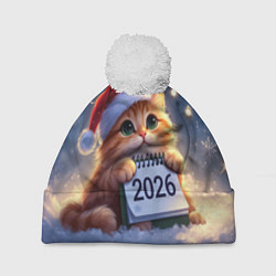 Шапка c помпоном Кот который ждет новый год