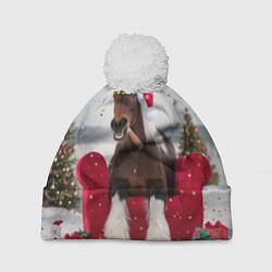 Шапка c помпоном Новогодний конь