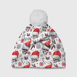 Шапка с помпоном Новогодние черепа, цвет: 3D-белый