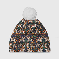 Шапка c помпоном Новогодние коты всадники на лошади