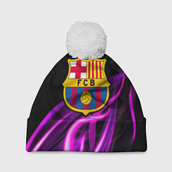 Шапка c помпоном Барселона неоновый огонь текстура