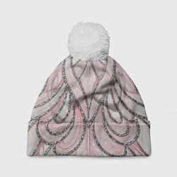 Шапка c помпоном Нежно розовый орнамент из перьев