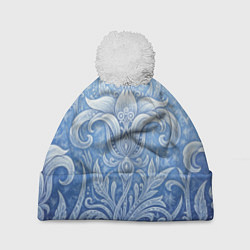 Шапка с помпоном Ледяной цветочный орнамент, цвет: 3D-белый