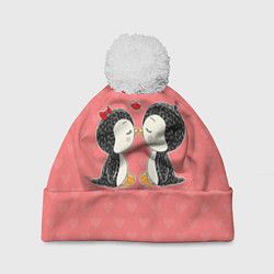 Шапка с помпоном Влюбленные пингвины, цвет: 3D-белый