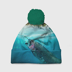 Шапка с помпоном Рыбалка на спиннинг, цвет: 3D-зеленый