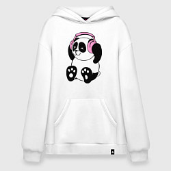 Толстовка-худи оверсайз Panda in headphones панда в наушниках, цвет: белый