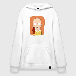 Толстовка-худи оверсайз Сайтама One Punch Man, цвет: белый