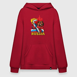 Толстовка-худи оверсайз Хоккей Россия, цвет: красный