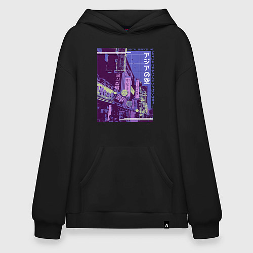 Худи оверсайз Neon Asian Street Vaporwave / Черный – фото 1