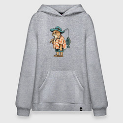 Толстовка-худи оверсайз Кот рыбак, цвет: меланж