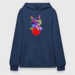 Толстовка-худи оверсайз РАДУЖНЫЙ КОТИК RAINBOW KITTY, цвет: тёмно-синий