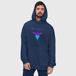Толстовка-худи оверсайз BON JOVI NEON LOGO HEART, цвет: тёмно-синий — фото 2