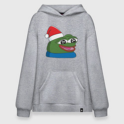 Толстовка-худи оверсайз Pepe, pepe happy, Пепе хеппи, pepe happy new year, цвет: меланж