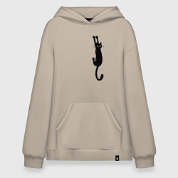 Толстовка-худи оверсайз Черная кошка висит, цвет: миндальный