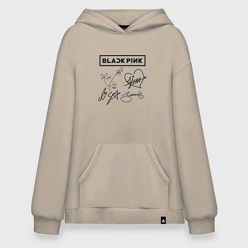 Худи оверсайз BLACKPINK АВТОГРАФЫ ЧЁРНЫЙ БЛЭКПИНК / Миндальный – фото 1