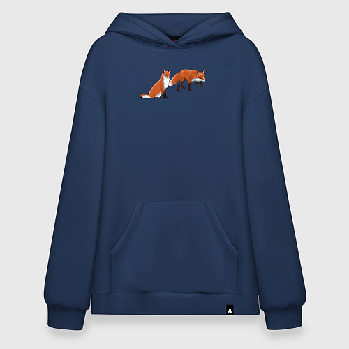 Худи оверсайз Акварельные лисы пара / Тёмно-синий – фото 1