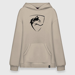 Толстовка-худи оверсайз Wolf Emblem Jaw, цвет: миндальный