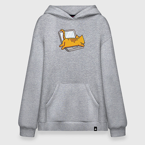 Худи оверсайз Котик лежит на ноутбуке / Меланж – фото 1