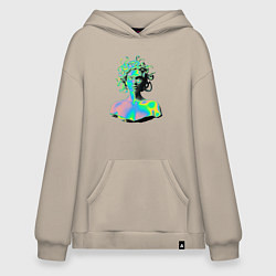 Толстовка-худи оверсайз Gorgon Medusa Vaporwave Neon, цвет: миндальный
