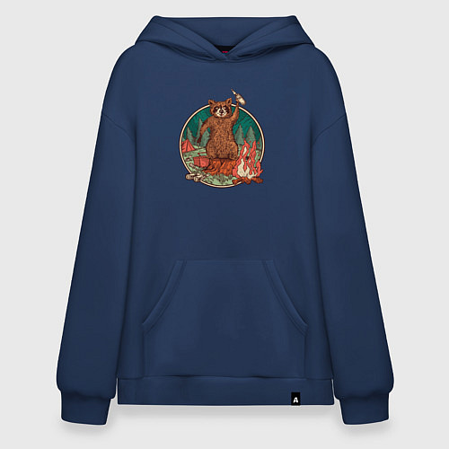 Худи оверсайз Винтажный енот на отдыхе Camping Raccoon / Тёмно-синий – фото 1