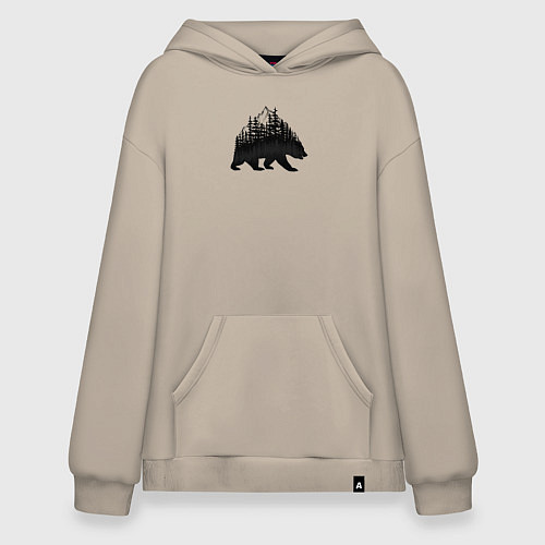 Худи оверсайз Медведь, деревья и горы / Миндальный – фото 1