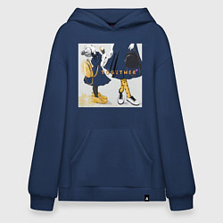 Толстовка-худи оверсайз Мама и дочка с мороженым держатся за руки надпись, цвет: тёмно-синий