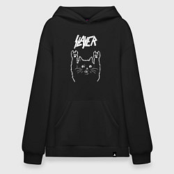 Толстовка-худи оверсайз Slayer Рок кот, цвет: черный