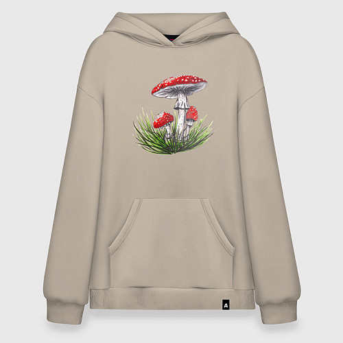 Худи оверсайз Мухоморы в траве / Миндальный – фото 1