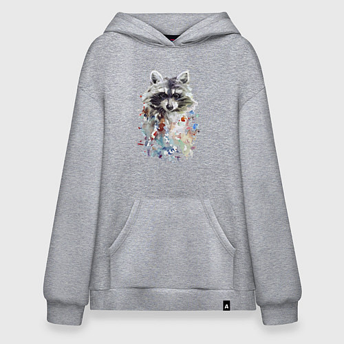 Худи оверсайз Мордочка енота - акварель / Меланж – фото 1