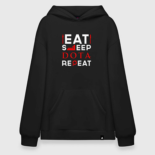 Худи оверсайз Надпись eat sleep Dota repeat / Черный – фото 1