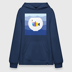 Толстовка-худи оверсайз CMYK рыбка, цвет: тёмно-синий